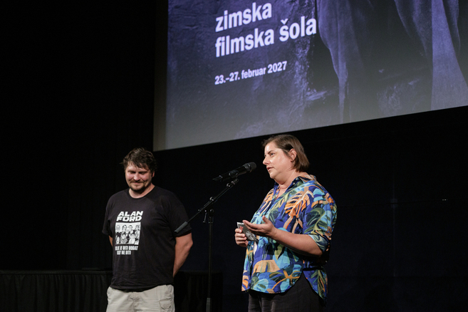 Ana Šturm in Vitja Dominkuš Dreu med nagovorom občinstva
